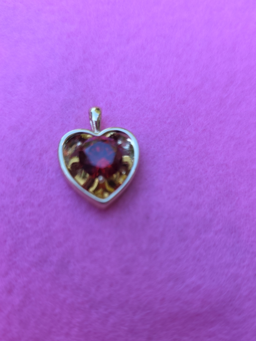 Laminated Gold Heart Pendant with Red Gem - Women's Jewelry